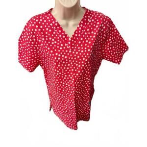 SCRUB ZONE WOMENS SCRUB TO SMALL RED  POLKA DOTS